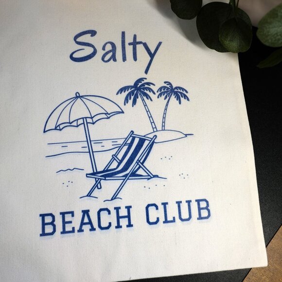 Salty Beach Club Canvas Tote Bag, Handmade, carry, books, beach, grocery - Picture 2 of 2